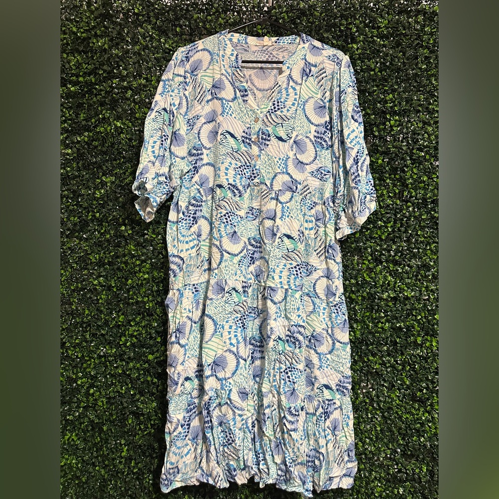 Blue and White Patterned Women's Dress